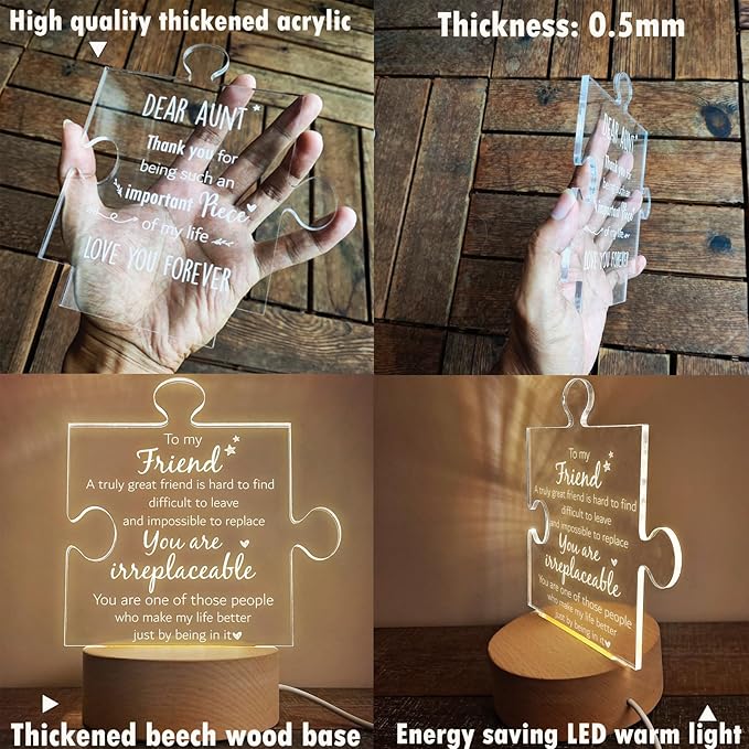 Sister Gifts | Gifts for Sister from Sister | Sister Birthday Gift Ideas | Sister Birthday Gift Ideas | Mothers Day Gifts for Sister | Wooden Puzzle Acrylic Night Light for Home Decor. - LeafyLoom