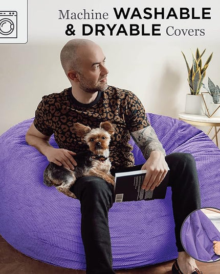 CordaRoy's Chenille Bean Bag - Convertible Bean Bag Chair & Bed - Machine-Washable Chenille Fabric Cover - for Basement, Living Room, Game Room, Dorm & More - Queen Size - Very Peri Purple - LeafyLoom