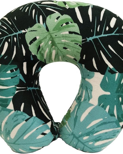 Adult Cozy Soft Microfiber Neck Pillow, Compact, Perfect for Plane or Car Travel, Monstera Leaf - LeafyLoom
