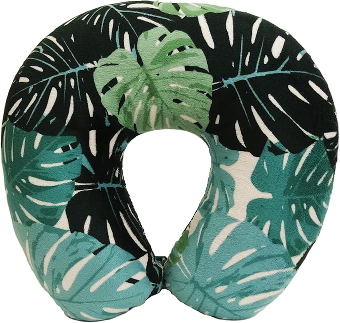 Adult Cozy Soft Microfiber Neck Pillow, Compact, Perfect for Plane or Car Travel, Monstera Leaf - LeafyLoom