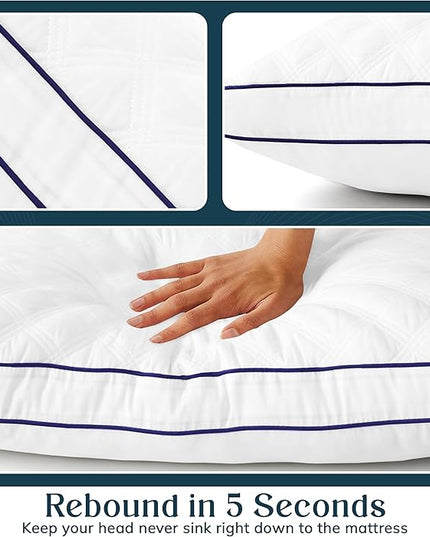 Lux Decor Collection Gusseted Pillows - Set of 2 King Size Pillows - Comfortable Breathable Bed Pillows for Sleeping - Side, Back and Stomach Sleepers (Navy Piping,18x36) - LeafyLoom