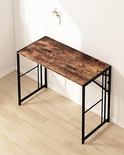 EMODA 40 inch Folding Desk No Assembly Needed Home Office Desk Study Writing Gaming Computer Table, Rustic Brown - LeafyLoom