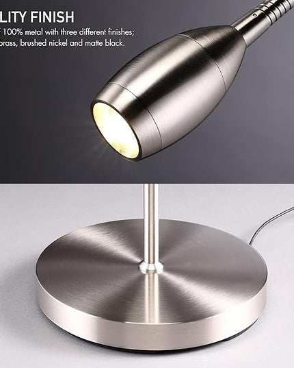 O’Bright Ray – Adjustable LED Beam Floor Lamp, Dimmable and Zoomable Spotlight, Flexible Gooseneck, Reading/Crafting Standing Lamp, Work Table Light, Brushed Nickel - LeafyLoom