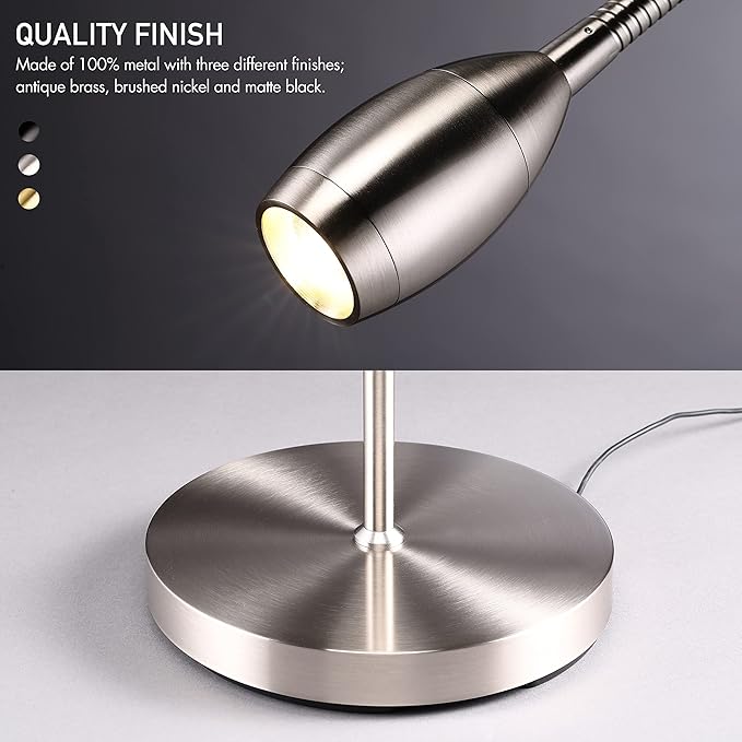 O’Bright Ray – Adjustable LED Beam Floor Lamp, Dimmable and Zoomable Spotlight, Flexible Gooseneck, Reading/Crafting Standing Lamp, Work Table Light, Brushed Nickel - LeafyLoom