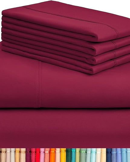 LuxClub 6 PC King Sheet Set, Breathable Luxury Bed Sheets, Deep Pockets 18" Wrinkle Free Cooling Bed Sheets Machine Washable Hotel Bedding Silky Soft - Burgundy King - LeafyLoom