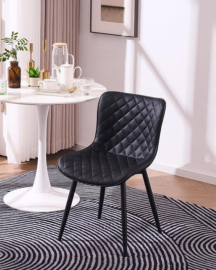 YOUNIKE Dining Kitchen Desk Chairs Modern Minimalist Faux Leather Indoor Padded Upholstered with Back Suitable for Kitchen Living Room Coffee Shop, Loads up to 300lbs Set of 2 Black - LeafyLoom