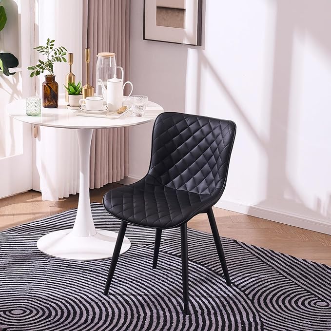 YOUNIKE Dining Kitchen Desk Chairs Modern Minimalist Faux Leather Indoor Padded Upholstered with Back Suitable for Kitchen Living Room Coffee Shop, Loads up to 300lbs Set of 2 Black - LeafyLoom