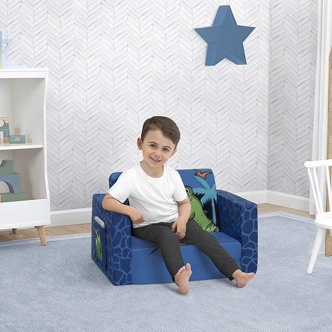 Delta Children Dinosaur Cozee Flip-Out Chair For Relaxing- 2-in-1 Convertible Lightweight,Portable Chair to Lounger for Toddlers & Kids - LeafyLoom