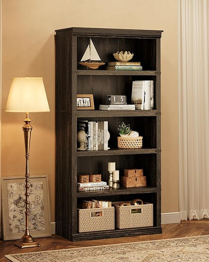 GAOMON 5 Tier Bookcase, Farmhouse Book shelf with Storage Open Display Bookshelves, 67.4" Tall Book Case Wooden 5 Shelf Bookcase Home Decor Furniture for Home Office, Living Room, Bed Room - Oak - LeafyLoom