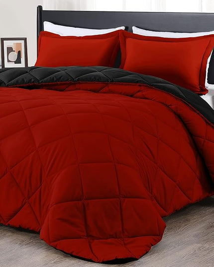 downluxe Twin Comforter Set - Red and Black Twin Comforter, Soft Bedding Sets for All Seasons - 2 Pieces - 1 Comforter (66"x92") and 1 Pillow Sham(20"x26") - LeafyLoom