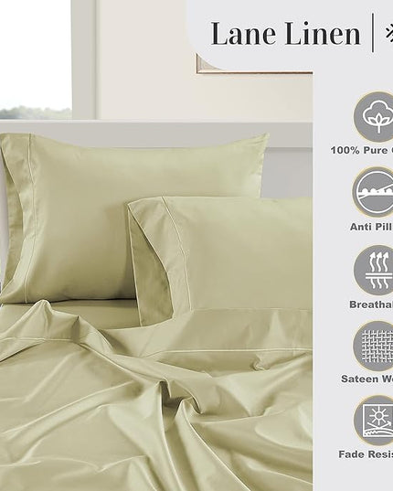 LANE LINEN 100% Egyptian Cotton Bed Sheets - 1000 Thread Count 4-Piece Calking Set Long Staple Bedding Sateen Weave Luxury Hotel Fits Upto 17" Mattress Sea Foam - LeafyLoom