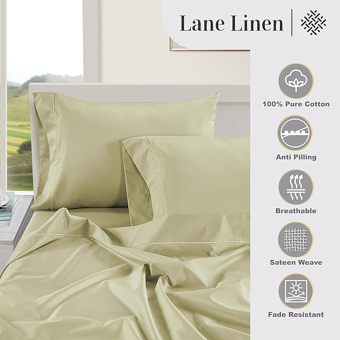 LANE LINEN 100% Egyptian Cotton Bed Sheets - 1000 Thread Count 3-Piece Twin XL Sheets Set, Long Staple Cotton Bedding Sheets, Sateen Weave, Luxury Hotel Sheets, Fits Upto 16" Mattress - Seafoam - LeafyLoom