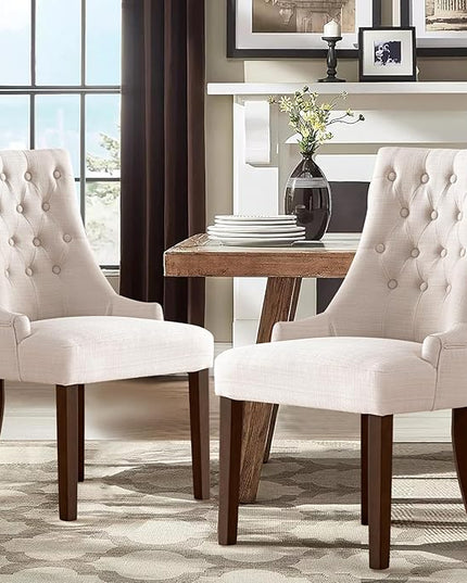 COLAMY Wingback Upholstered Dining Chairs Set of 2, Fabric Side Dining Room Chairs with Tufted Button, Living Room Chairs for Home Kitchen- Beige - LeafyLoom
