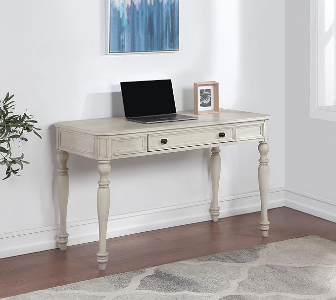OSP Home Furnishings Country Meadows 48 Inch Writing Desk with Drawer, Antique White - LeafyLoom