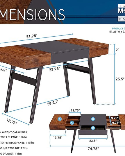 Techni Mobili Expandable Modern Storage Writing Desk, Mahogany - LeafyLoom
