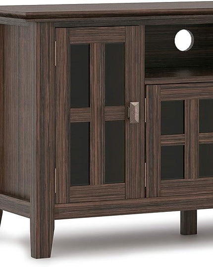 SIMPLIHOME Artisan SOLID WOOD Universal TV Media Stand, 72 inch Wide, Transitional, Living Room Entertainment Center, Storage Cabinet, for Flat Screen TVs up to 80 inches in Farmhouse Brown - LeafyLoom