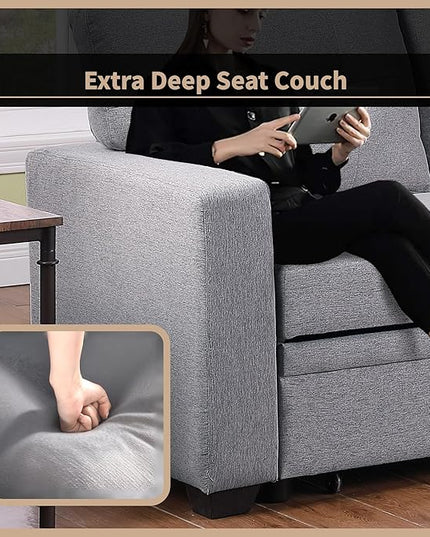 L Shaped Convertible Sofa, 82 Inch Sectional Couch Chaise, Linen Reversible Upholstered Pull Out Bed with Storage Space for Living Room, Apartment and Office, Light Gray - LeafyLoom