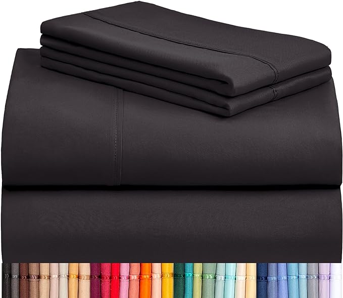 LuxClub 4 PC Sheet Bed Sheets Deep Pockets 18" Eco Friendly Wrinkle Free-Kids-Fitted Sheets Machine Washable Hotel Bedding Silky Soft - Black Twin - LeafyLoom