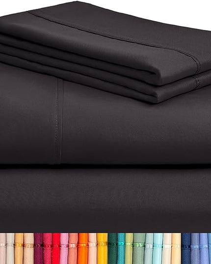 LuxClub Twin XL Sheets - Soft Twin Bed Sheets for-Boys-and-Girls-4 PC Deep Pockets 18" Eco Friendly Wrinkle Free-Kids-Fitted Sheets Machine Washable Hotel Bedding Silky Soft - Black Twin XL - LeafyLoom