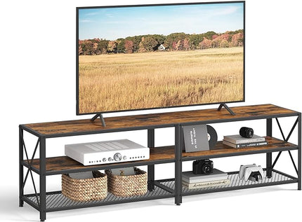 VASAGLE TV Stand, TV Console for TVs Up to 75 Inches, TV Table, 70.1 Inches Width, TV Cabinet with Storage Shelves, Steel Frame, for Living Room, Bedroom, Rustic Brown and Black ULTV096B01V1 - LeafyLoom