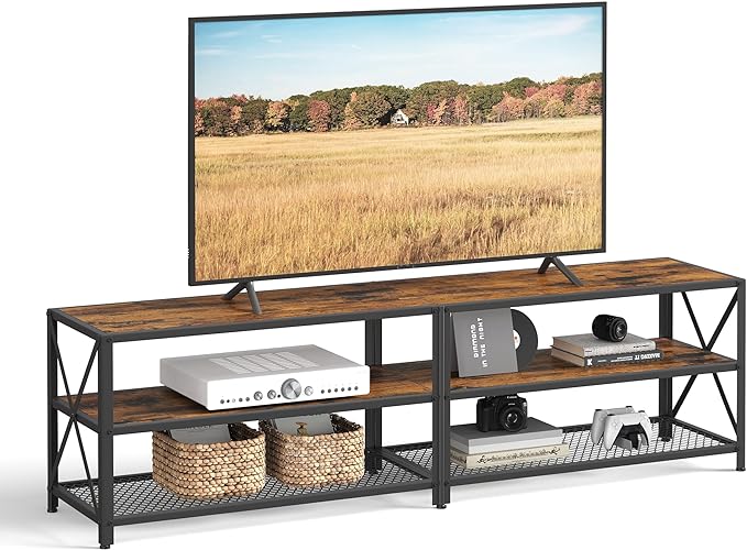 VASAGLE TV Stand, TV Console for TVs Up to 75 Inches, TV Table, 70.1 Inches Width, TV Cabinet with Storage Shelves, Steel Frame, for Living Room, Bedroom, Rustic Brown and Black ULTV096B01V1 - LeafyLoom