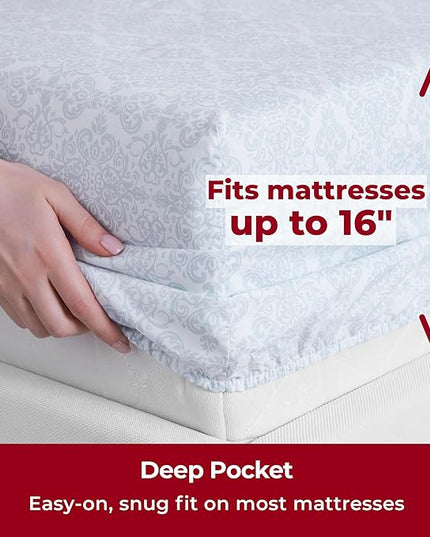 Mellanni King Sheets Set - 4 PC Iconic Collection Bedding Sheets & Pillowcases - Hotel Luxury, Extra Soft, Cooling Bed Sheets - Deep Pocket up to 16 inch (King, Laced Sky Blue) - LeafyLoom