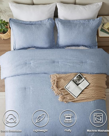 CozyLux King Size Comforter Set - 3 Pieces Blue Soft Luxury Cationic Dyeing Bedding Comforter for All Season, Breathable Lightweight Fluffy Bed Set with 1 Comforter and 2 Pillow Shams - LeafyLoom