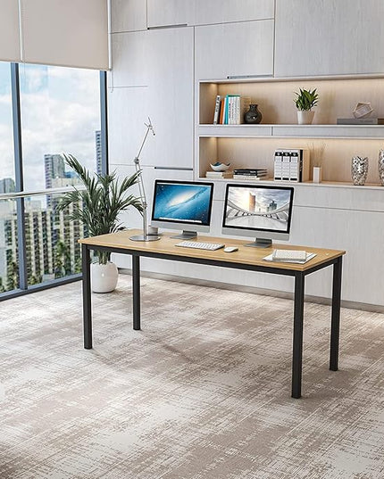 SogesGame Teak Home Office Desk, 55 inch Modern Simple Computer Desk，Writing Study Corner Desk Laptop Table, Easy to Assemble - LeafyLoom