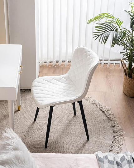 YOUNIKE Dining Kitchen Desk Chairs Modern Minimalist Faux Leather Indoor Padded Upholstered with Back Suitable for Kitchen Living Room Coffee Shop, Loads up to 300lbs Set of 2 White - LeafyLoom