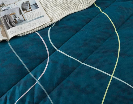 Blue Green Comforter Set King Size, 3 Pieces Modern Lines Pattern with Love, Soft Microfiber Bedding Comforter Set, Down Alternative Comforters for All Season (104 * 90’’) - LeafyLoom