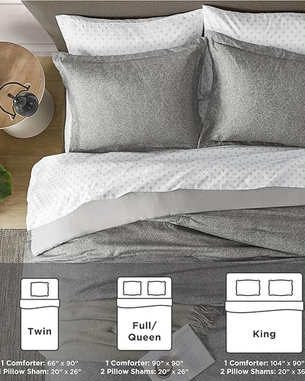 Lightweight Grey Comforter for Queen Size and Full Size Bed, Modern Chambray Bedding Set, Including 1 Comforter and 2 Pillow Shams - LeafyLoom