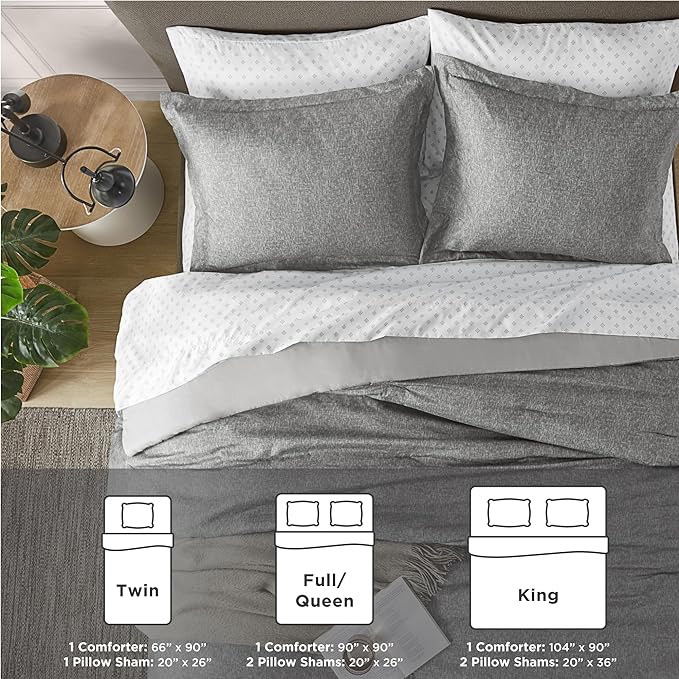 Lightweight Grey Comforter for Queen Size and Full Size Bed, Modern Chambray Bedding Set, Including 1 Comforter and 2 Pillow Shams - LeafyLoom
