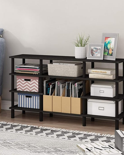Furinno Turn-N-Tube 4-Tier Multipurpose Wide Shelf TV Stand, Espresso/Black - LeafyLoom