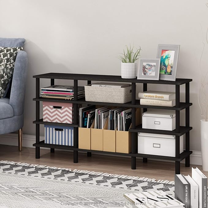 Furinno Turn-N-Tube 4-Tier Multipurpose Wide Shelf TV Stand, Espresso/Black - LeafyLoom