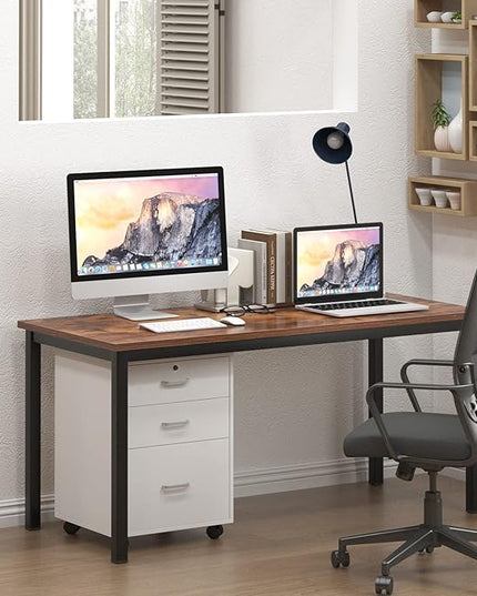 sogesfurniture 55.1 inches Office Desk Computer Desk Gaming Desk Computer Table Sturdy Writing Workstation for Home Office, Brown - LeafyLoom