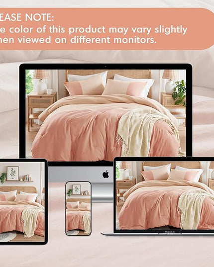 Pink Twin Comforter Set - Modern Soft Farmhouse Bedding for Teen Girls, Kids Colorblock Pattern Bed Sets for All Season, 2 Pieces includes 1 Comforter, 1 Sham (66"x 90") - LeafyLoom