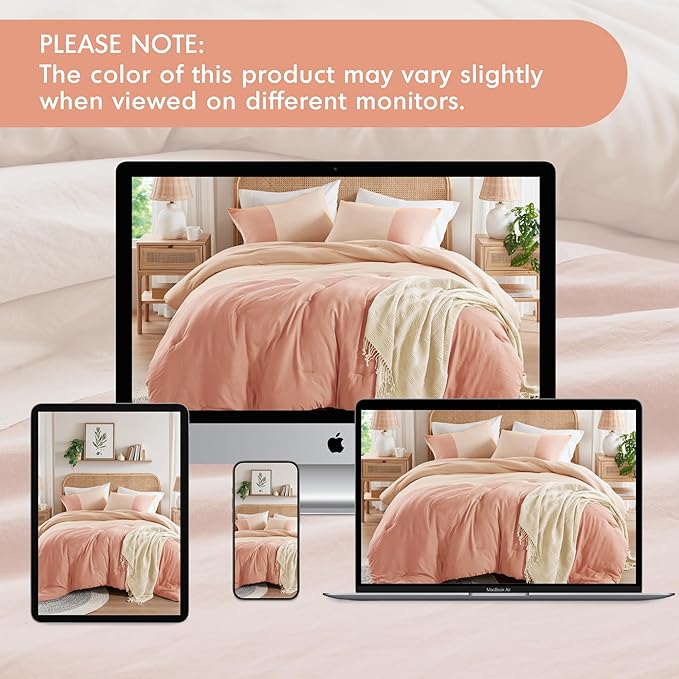 Pink Twin Comforter Set - Modern Soft Farmhouse Bedding for Teen Girls, Kids Colorblock Pattern Bed Sets for All Season, 2 Pieces includes 1 Comforter, 1 Sham (66"x 90") - LeafyLoom