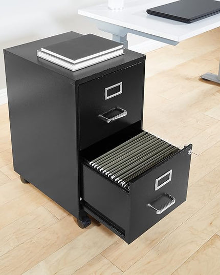 OSP Home Furnishings 2 Drawer Mobile Locking Metal File Cabinet, Black - LeafyLoom