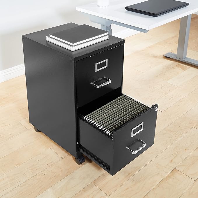 OSP Home Furnishings 2 Drawer Mobile Locking Metal File Cabinet, Black - LeafyLoom