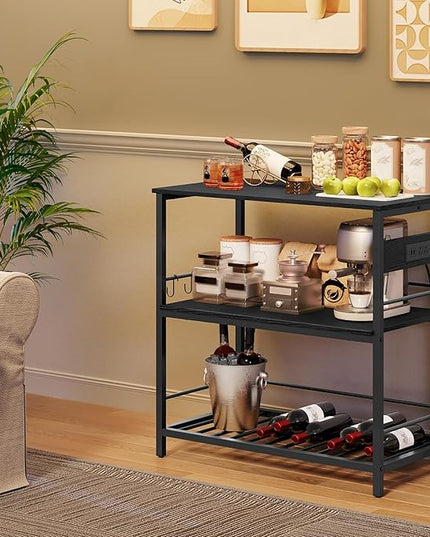 HOOBRO Kitchen Island with Storage, Kitchen Island Table with Power Outlet, 3 Tier Coffee Station and Microwave Stand, for Home, Kitchen and Dining Room, Black BB021ZD01 - LeafyLoom
