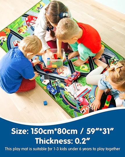 Booooom Jackson Kids Car Rug Playmat 31"X59" Car Mat for Kids Toy Cars Kids Rug with Roads for Playroom CarCarpet for Kids Race Car Play Rug for Toy Cars Play Carpet - LeafyLoom