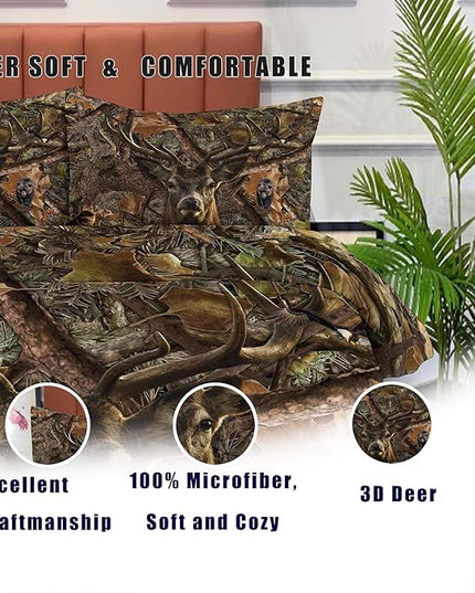 NINENINE Deer Bedding Sets Camo Comforter Set,Boys Queen Bedding,Western Comforter Sets for Boys,Queen Size Bedding Set for Boys,Hunting Bed Sets with 1 Comforter 2 Pillowcases - LeafyLoom