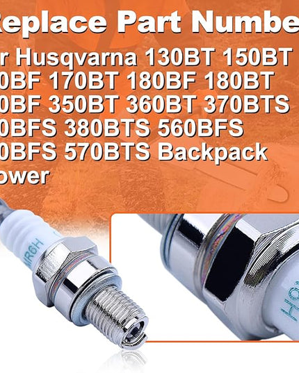 Spark Plug for Husqvarna 130BT 150BT 170BF 170BT 180BF 180BT 350BF 350BT 360BT 370BTS 380BFS 380BTS 560BFS 570BFS 570BTS 426LST 233RJ 243R 253R Backpack Blower Trimmer - LeafyLoom