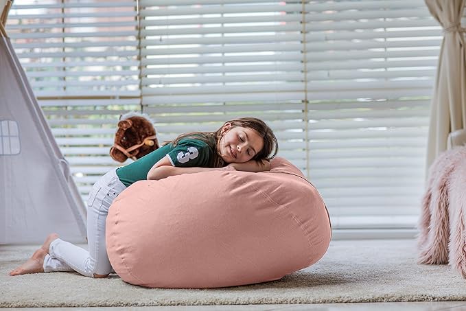 Wekapo Stuffed Animal Storage Bean Bag Chair Cover for Kids | Stuffable Zipper Beanbag for Organizing Children Plush Toys Large Premium Cotton Canvas (Solid Pink, XX-Large) - LeafyLoom