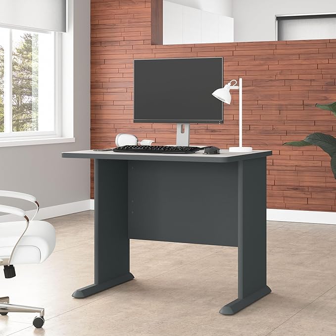 Bush Business Furniture Series A 36W Small Desk in White Spectrum and Slate, Compact Computer Table for Home or Professional Office - LeafyLoom