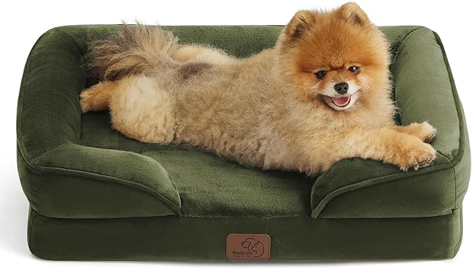 Bedsure Small Orthopedic Dog Bed - Washable Bolster Dog Sofa Beds for Small Dogs, Supportive Foam Pet Couch Bed with Removable Washable Cover, Waterproof Lining and Nonskid Bottom Couch, Winter Moss BEDSURE