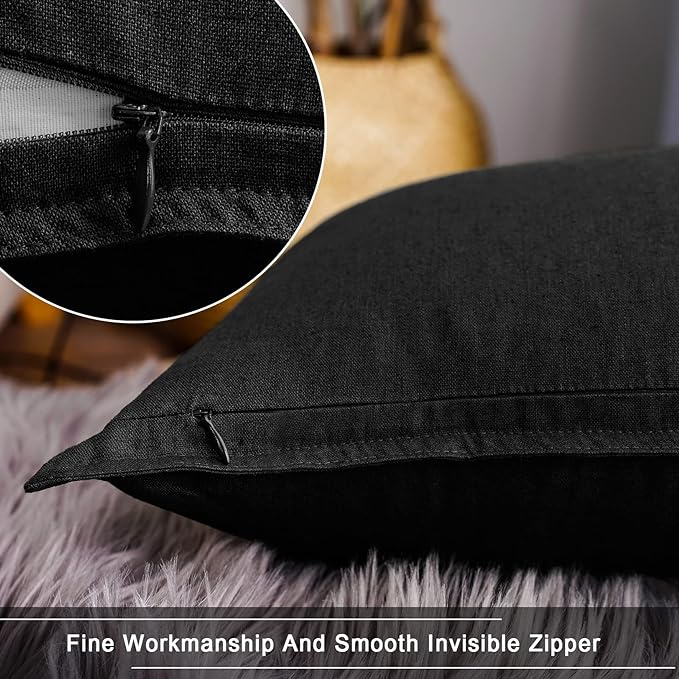 Jeanerlor Set of 2 Decorative 26"x26" Cotton Linen Chair Throw Pillow Case Green for Sofa Durable Classy, Comfortable Cushion Cover for Coffee Shop/Bar (65 x 65cm) Black - LeafyLoom