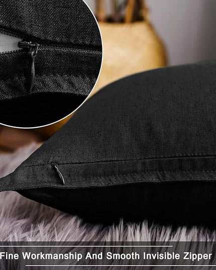 Jeanerlor Pack of 2 24 x 24 Inch Cotton Linen Soft Soild Decorative Square Throw Pillow Covers Green Cushion Case Set for Bedroom/Sofa/Car 60 x 60 cm, Black - LeafyLoom
