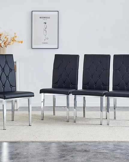 NicBex Dining Chairs Set of 4 Modern PU Dining Room Kitchen Chairs with Embedded Button High Backrest,Silver Metal Legs,Chairs for Dining Room, Kitchen,Living Room, and Restaurants,Black - LeafyLoom