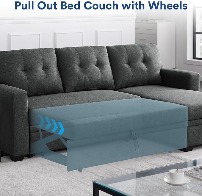ROOMTEC 82" L-Shaped 3-Seaters Corner Sectional Sofa W/Pull Out Sleeper Couch Bed with Storage Chaise Left/Right Freely Convertible for Home Office Apartment Living Room Dorm - LeafyLoom